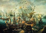 Hendrik Cornelisz. Vroom The explosion of the Spanish flagship during the Battle of Gibraltar, 25 April 1607. Sweden oil painting artist